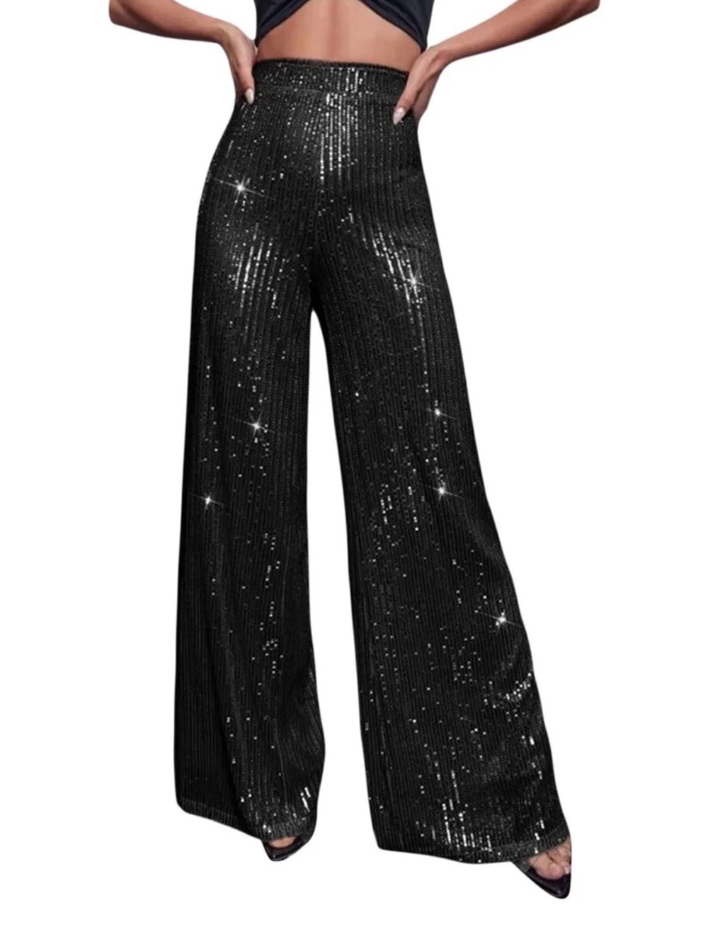 Express Black Sequin Wide-Leg Pants size 10Long